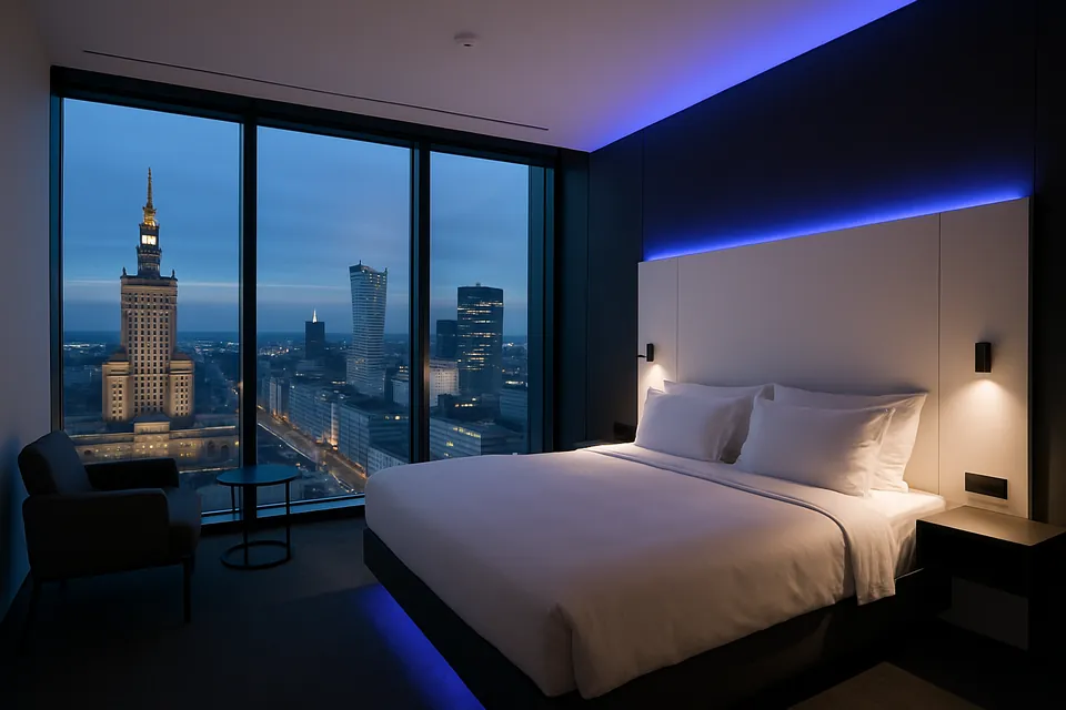 Elegantes Zimmer im Stay Pulse mit Panoramafenster und moderner Innenarchitektur